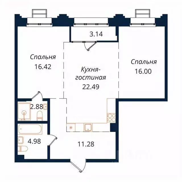 2-к кв. Иркутская область, Иркутск Байкальская ул., 246Б (75.9 м) - Фото 1