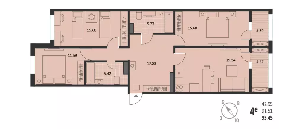 Продаётся 3-к квартира, 95.45 м - Фото 0