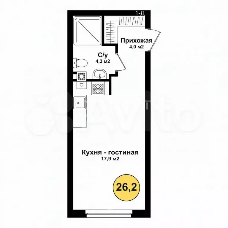 Квартира-студия, 26,2 м, 3/4 эт. - Фото 0