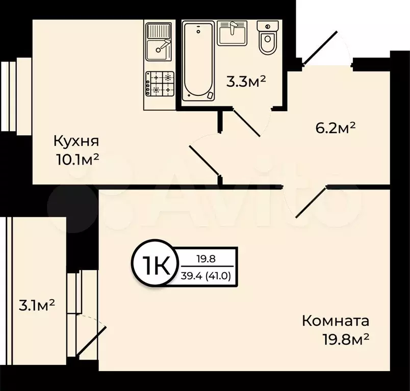 1-к. квартира, 41 м, 5/6 эт. - Фото 0