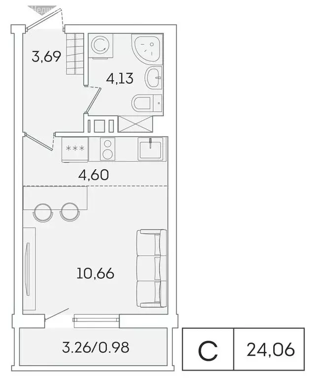 Квартира-студия: Мурино, Екатерининская улица, 11 (23.1 м) - Фото 1