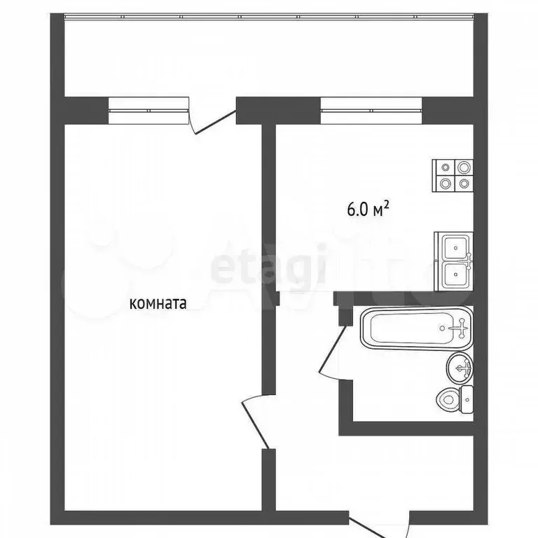 1-к. квартира, 29,8 м, 4/5 эт. - Фото 0