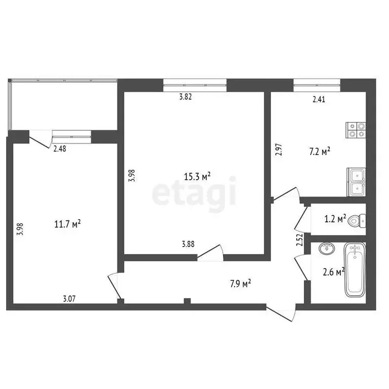 2-комнатная квартира: Щёлкино, 1-й микрорайон, 19 (45.9 м) - Фото 1