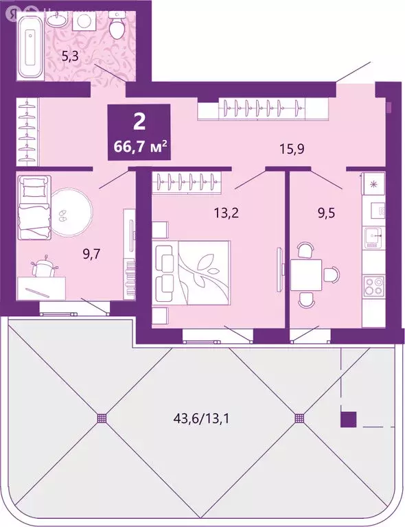 2-комнатная квартира: Калининград, Байкальская улица, 1к5 (67.4 м) - Фото 2