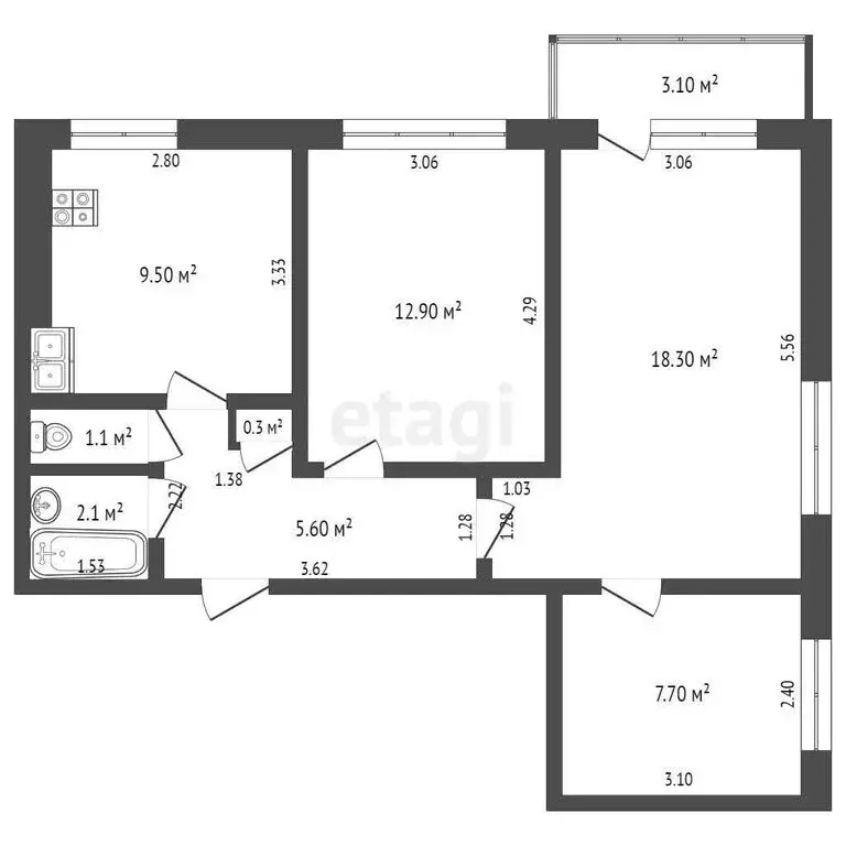 3-комнатная квартира: Самара, улица Советской Армии, 271А (61.1 м) - Фото 1