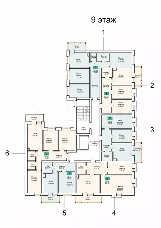 2-к. квартира, 52,4 м, 9/9 эт. - Фото 1