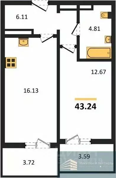 1-к кв. Воронежская область, Воронеж Краснознаменная ул., 72 (43.2 м) - Фото 0