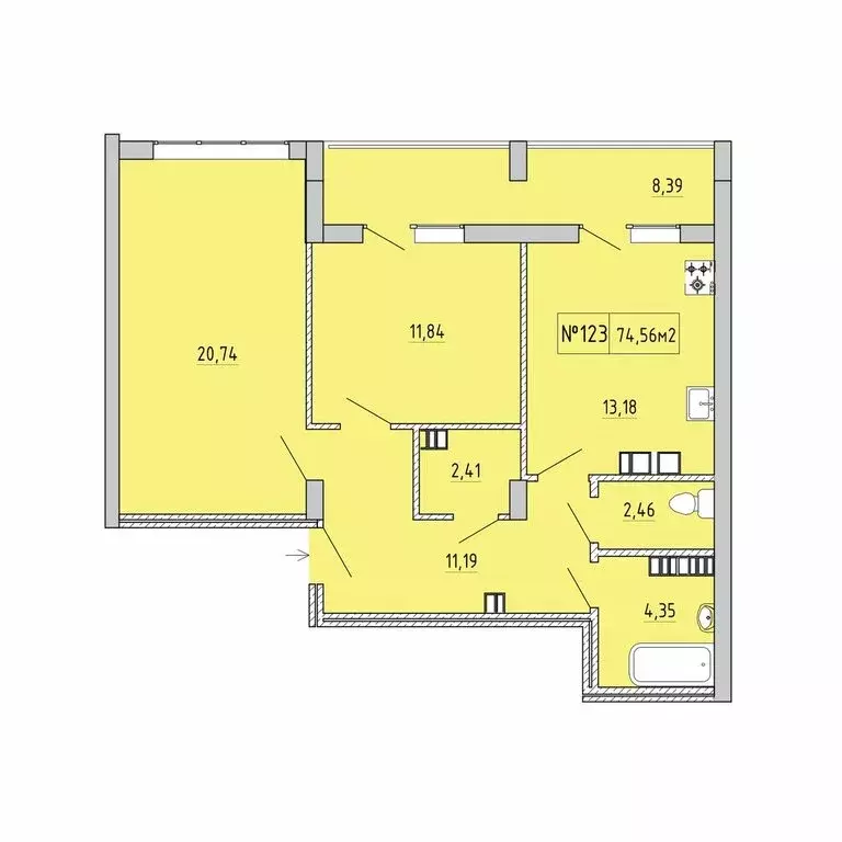 2-комнатная квартира: Феодосия, улица Грина, 43 (70.38 м) - Фото 0