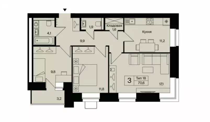 3-комнатная квартира: Сыктывкар, Тентюковская улица, 320к3 (70.6 м) - Фото 0