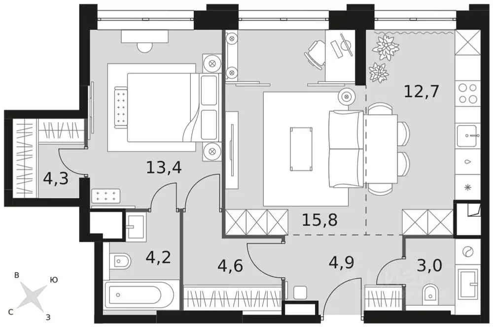 2-к кв. Москва Шелепихинская наб., 40к1 (62.9 м) - Фото 2