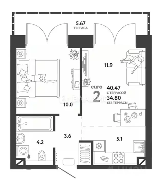 1-к кв. Москва Страна Озерная жилой комплекс (40.47 м) - Фото 1