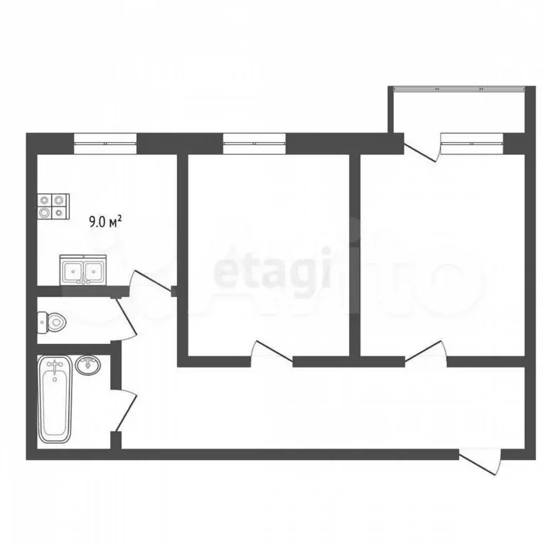2-к. квартира, 55,5 м, 1/7 эт. - Фото 1