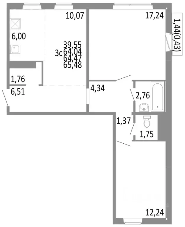 3-к кв. Челябинская область, Челябинск ул. Блюхера, 125Б (64.47 м) - Фото 0