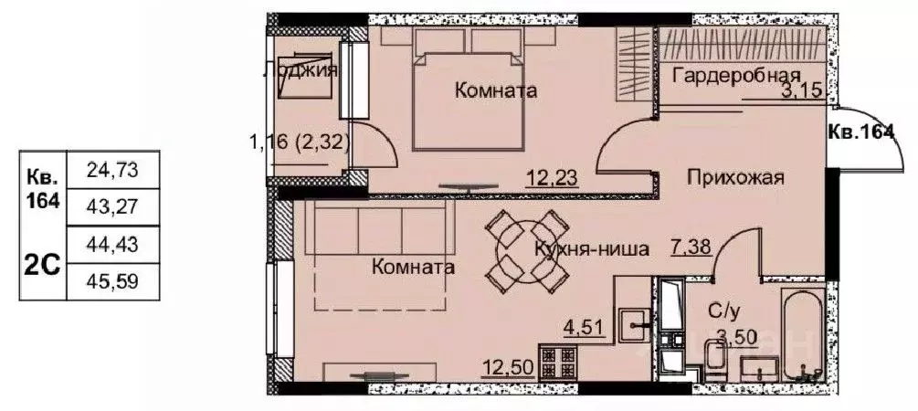 2-к кв. Удмуртия, Ижевск Строитель жилрайон, 6-й мкр,  (44.43 м) - Фото 1