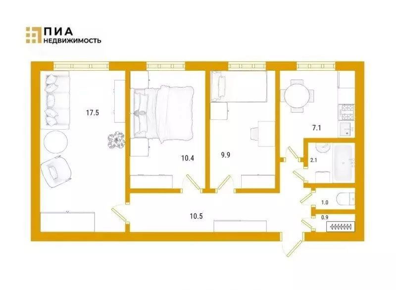 3-комнатная квартира: Санкт-Петербург, Купчинская улица, 19к1 (59.4 м) - Фото 1