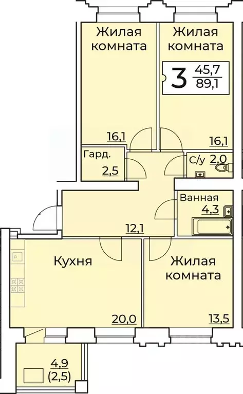 3-к кв. Чувашия, Чебоксары ул. Пирогова, 10А (90.35 м) - Фото 0