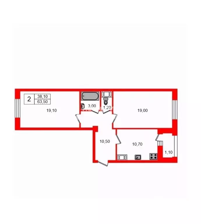 2-к кв. Санкт-Петербург Кременчугская ул., 19к3 (63.5 м) - Фото 2