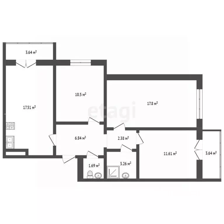 3-к кв. Краснодарский край, Анапа ул. Адмирала Пустошкина, 22к6 (73.77 ... - Фото 2