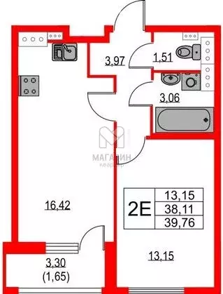 1-комнатная квартира: Санкт-Петербург, Октябрьская набережная, 120 (40 ... - Фото 1