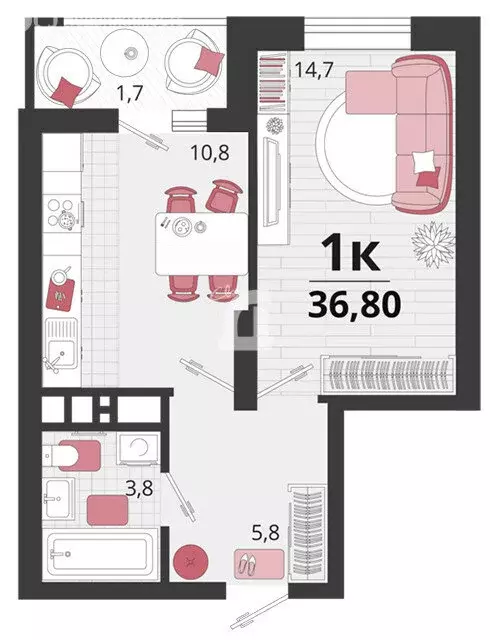 1-комнатная квартира: Знаменский, Природная улица, 10Бк2 (36.8 м) - Фото 0