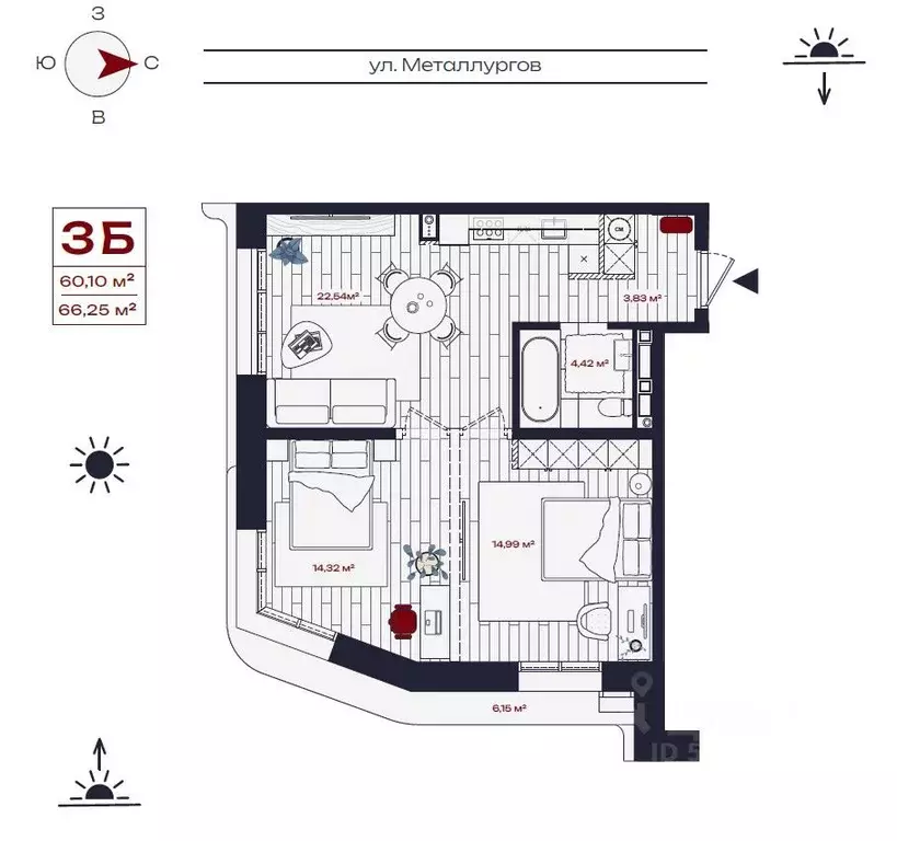 3-к кв. Иркутская область, Братск ул. Металлургов, 10 (66.25 м) - Фото 0