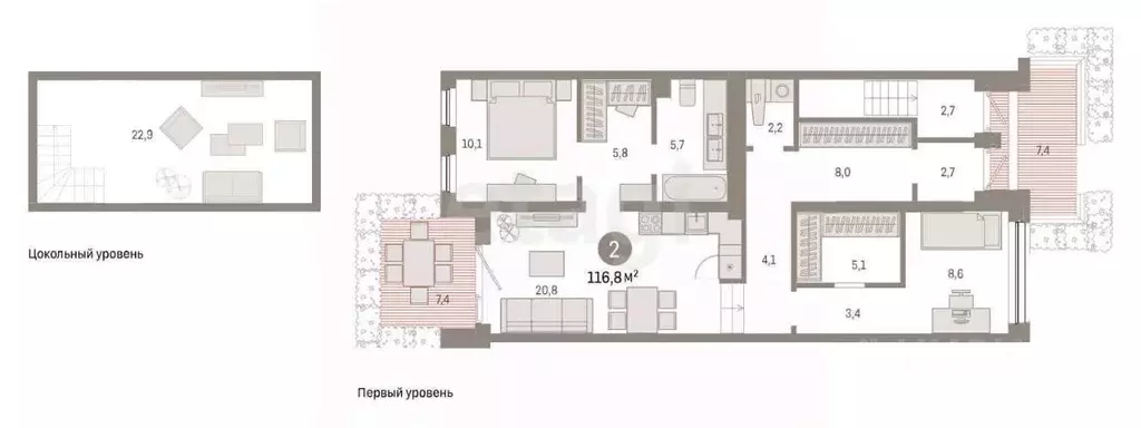 2-к кв. Тюменская область, Тюмень Мысовская ул., 26к1 (116.0 м) - Фото 0