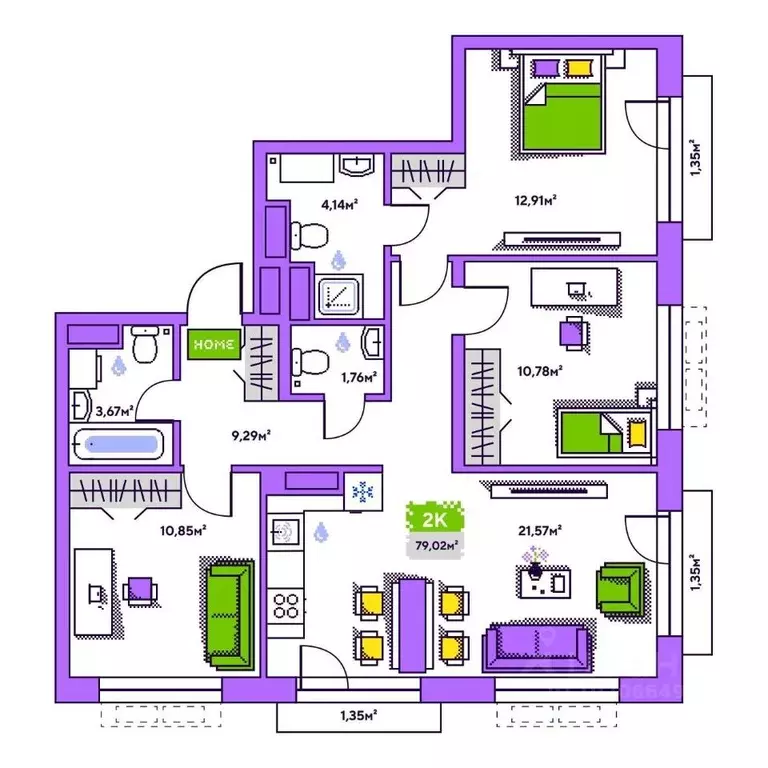 3-к кв. Тюменская область, Тюмень Полевая ул., 93к1 (79.02 м) - Фото 1