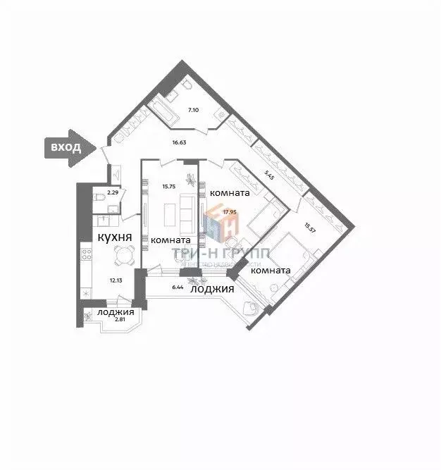 3-к кв. Санкт-Петербург ул. Кустодиева, 7к1 (92.9 м) - Фото 2