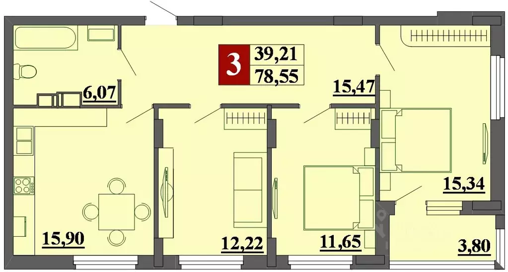 3-к кв. Рязанская область, Рязань ул. Фирсова, 14 (78.85 м) - Фото 0