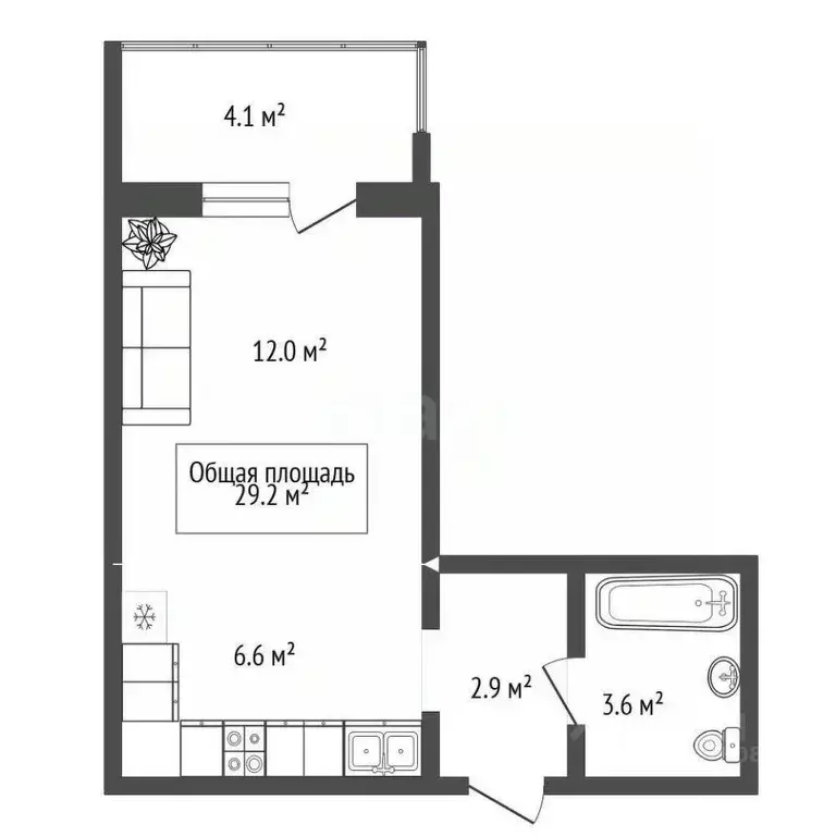Студия Новосибирская область, Новосибирск Игарская ул., 5 (29.0 м) - Фото 2