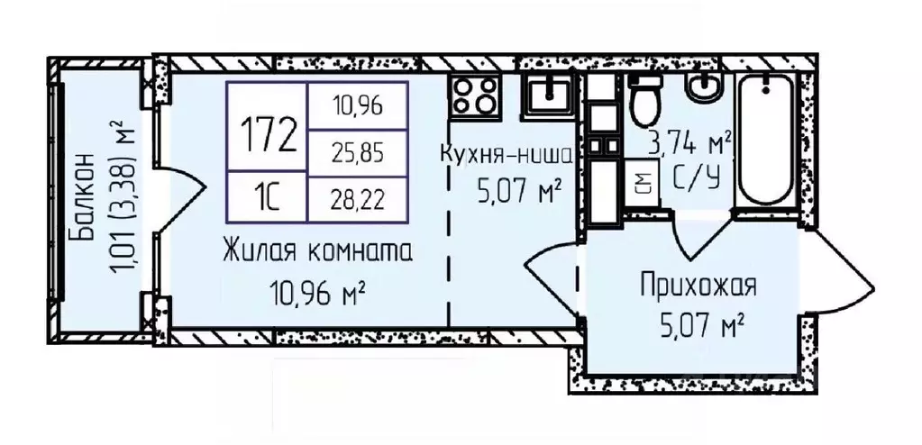 1-к кв. Удмуртия, Ижевск ул. Героя России Ильфата Закирова, 20А (28.35 ... - Фото 1
