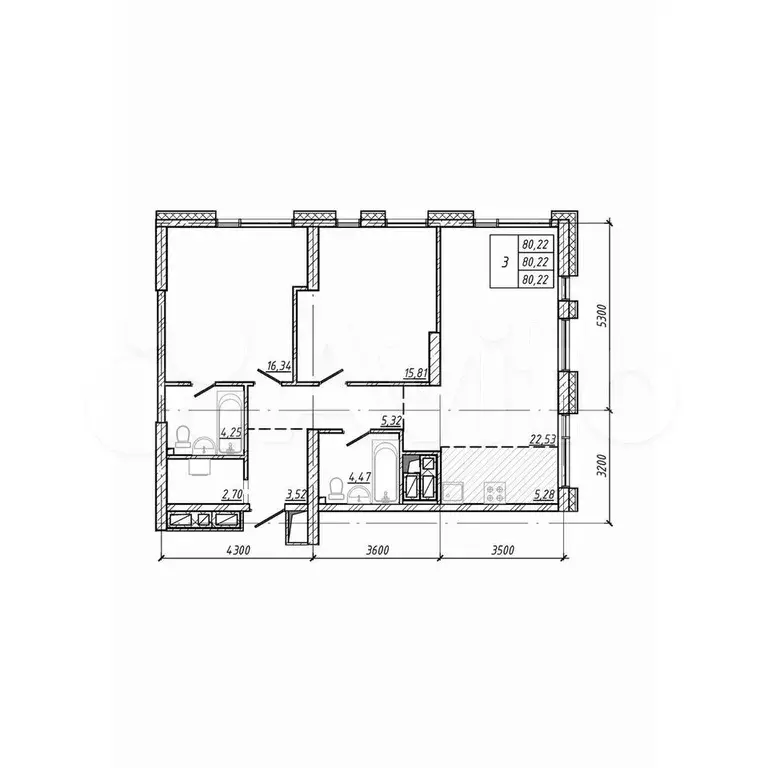 3-к. квартира, 81,9 м, 21/28 эт. - Фото 1