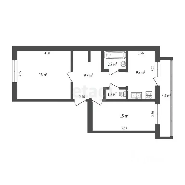 2-к кв. Крым, Сакский район, Новофедоровка пгт ул. Сердюкова (55.0 м) - Фото 2