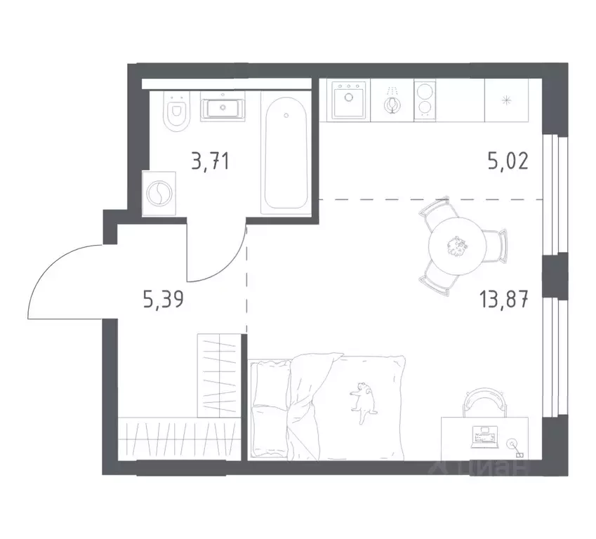 1-к кв. Башкортостан, Уфа ул. Минигали Губайдуллина, 8к9 (27.99 м) - Фото 1