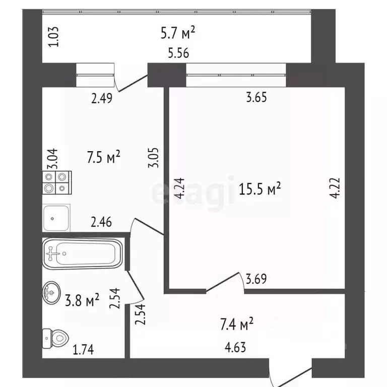 1-к кв. Башкортостан, Стерлитамак 23 Мая ул., 24Б (34.2 м) - Фото 1