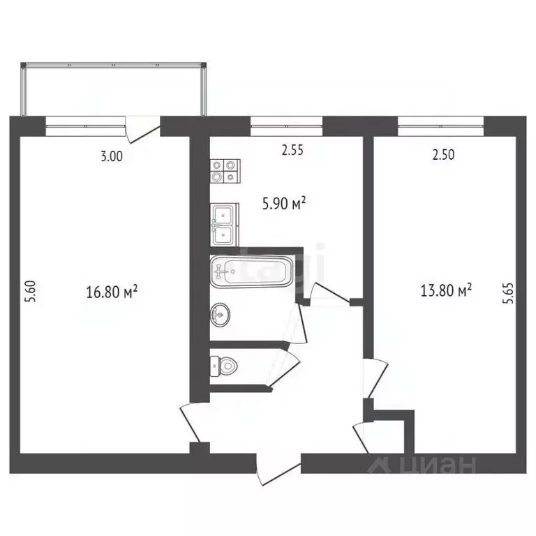 2-к кв. Вологодская область, Вологда ул. Болонина, 8 (44.3 м) - Фото 1