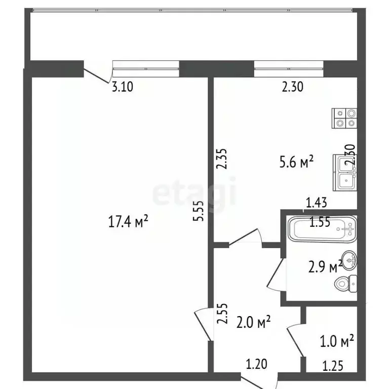1-к кв. Алтайский край, Барнаул ул. Георгия Исакова, 240 (30.4 м) - Фото 2