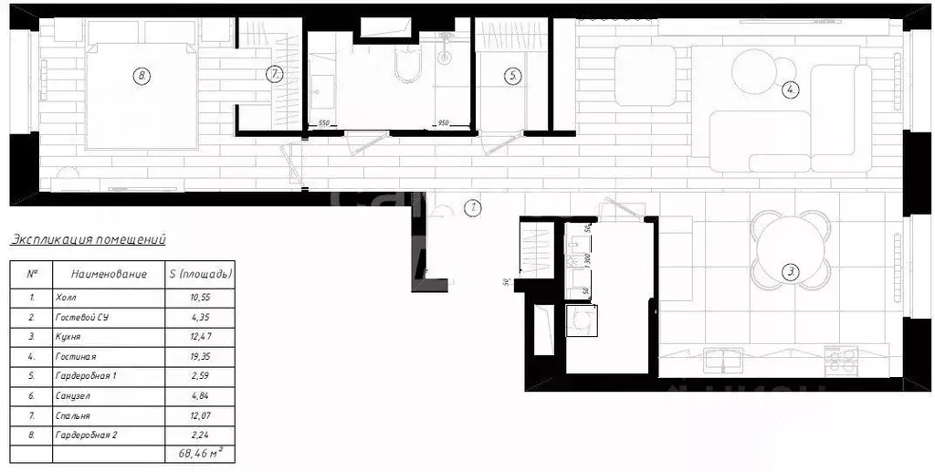 1-к кв. Москва ул. Инженера Кнорре, 7к5 (69.3 м) - Фото 2