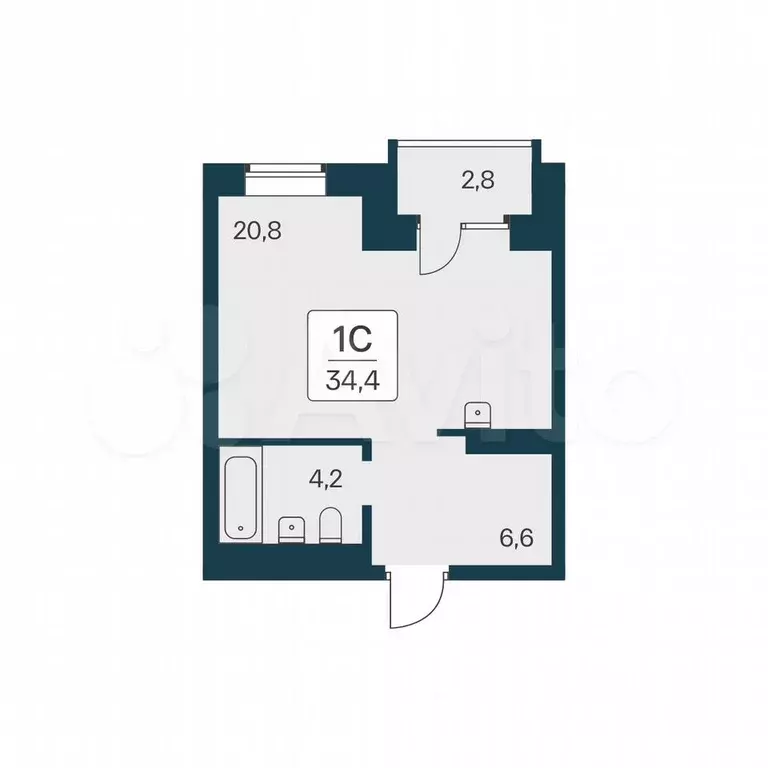 Квартира-студия, 34,4 м, 18/21 эт. - Фото 0