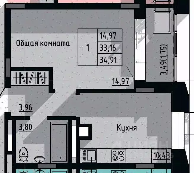 1-к кв. Саха (Якутия), Якутск пос. Геологов,  (34.91 м) - Фото 1