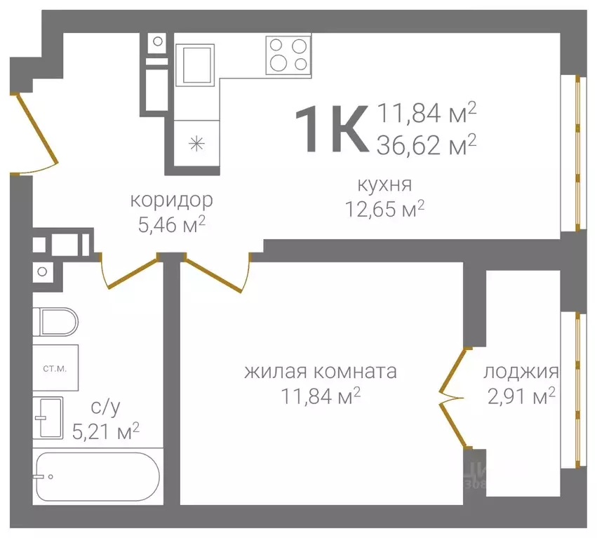 1-к кв. Нижегородская область, Нижний Новгород Казанское ш. (36.62 м) - Фото 1