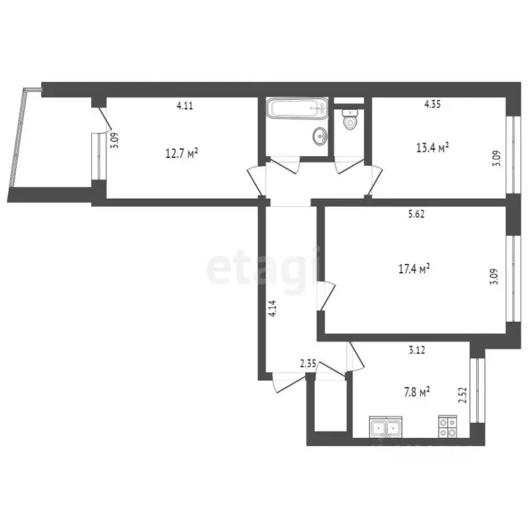 3-к кв. Тюменская область, Тюмень ул. Газовиков, 29 (67.8 м) - Фото 2