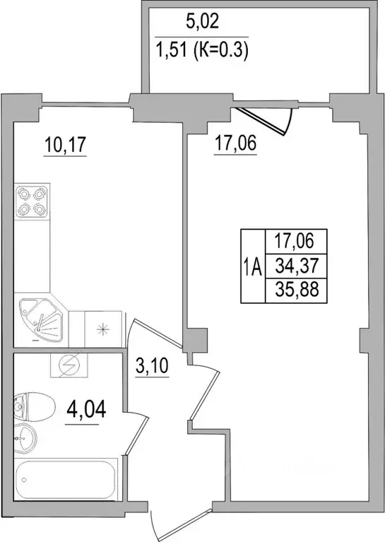 1-к кв. Псковская область, Псков ул. Юности, 32 (35.77 м) - Фото 0