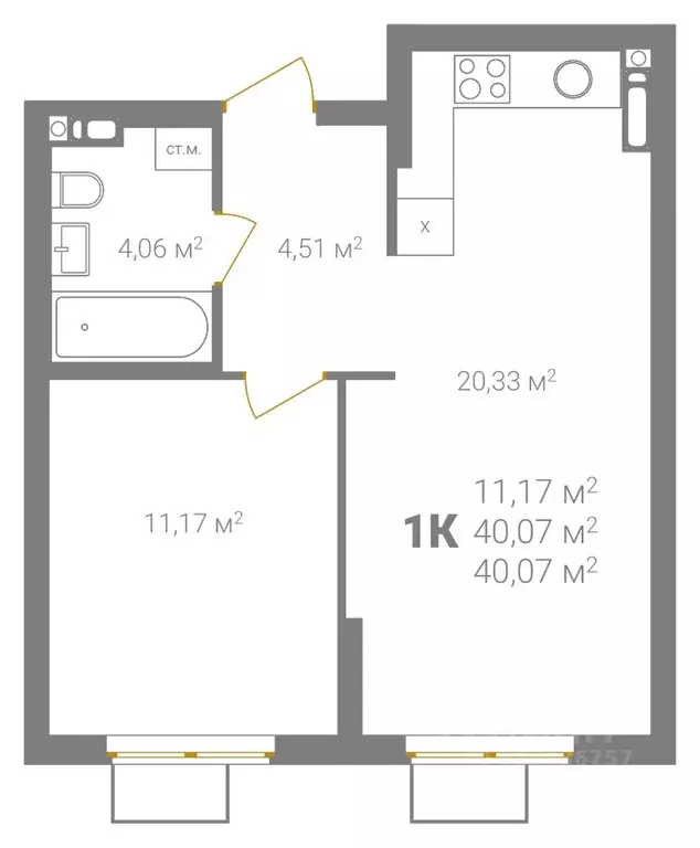 1-к кв. Нижегородская область, Нижний Новгород Ветеринарная ул. (40.07 ... - Фото 2