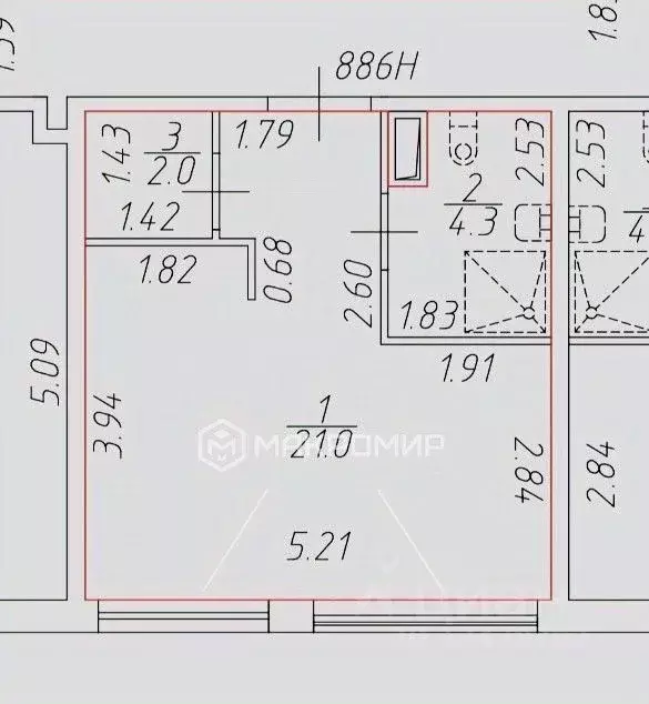 Студия Санкт-Петербург Витебский просп., 99к1 (29.0 м) - Фото 2