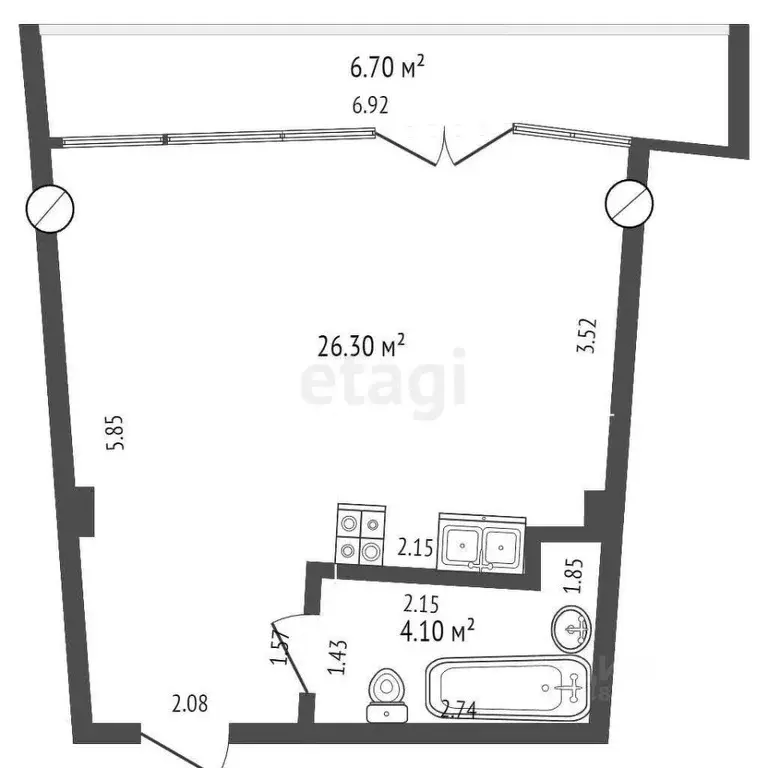 Студия Краснодарский край, Геленджик Крымская ул., 3к3 (30.4 м) - Фото 1