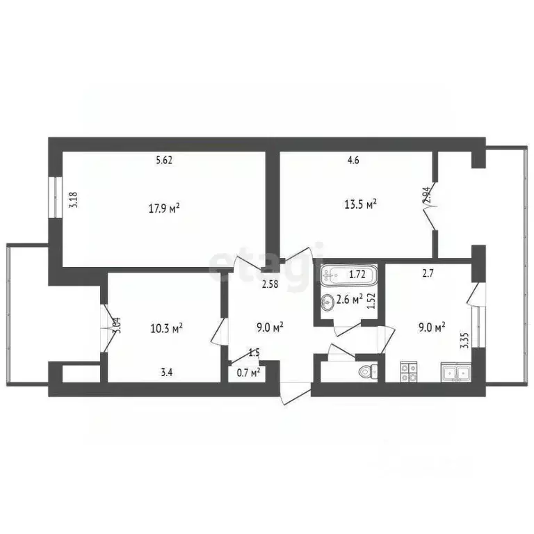 3-к кв. Крым, Бахчисарай ул. Фрунзе, 50 (64.4 м) - Фото 2