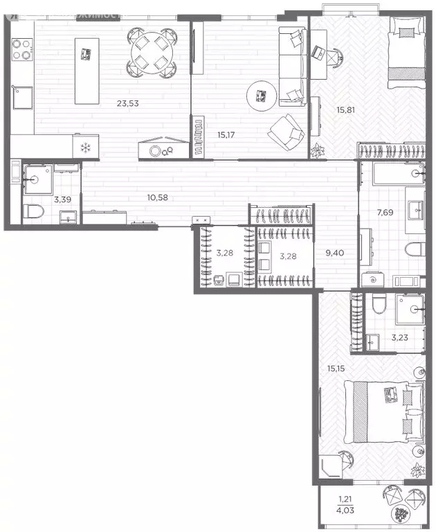 3-комнатная квартира: Санкт-Петербург, проспект Бакунина, 33 (111.2 м) - Фото 1