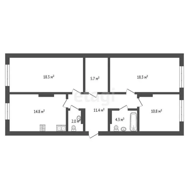 3-комнатная квартира: Тюмень, Новгородская улица, 14 (85.9 м) - Фото 2