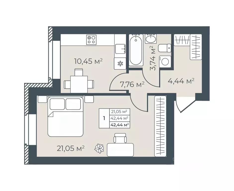 1-к кв. Воронежская область, Богучар Рябиновый жилой комплекс (42.44 ... - Фото 1